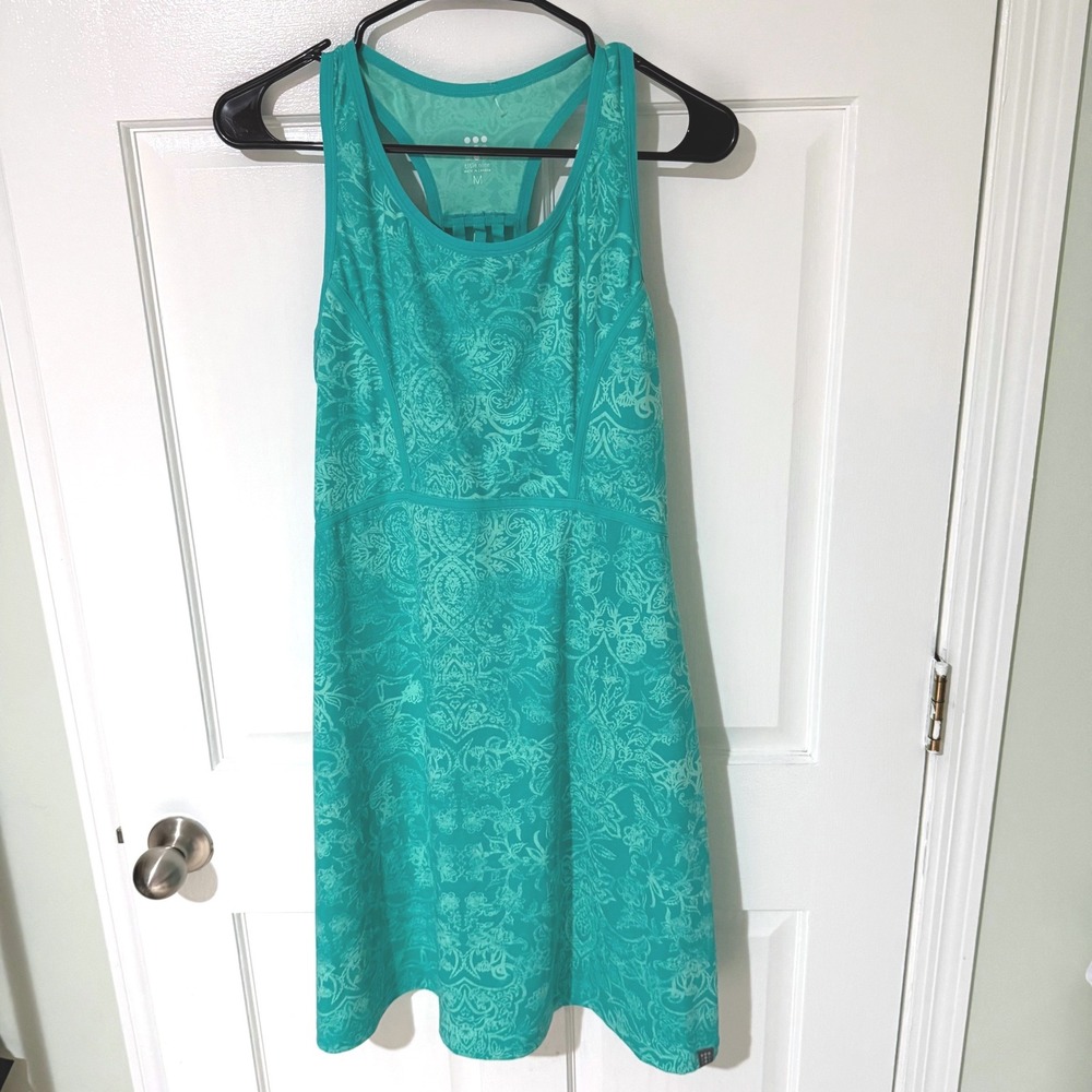 Title Nine Womens Teal Paisley Strappy Racerback Active Dress Medium